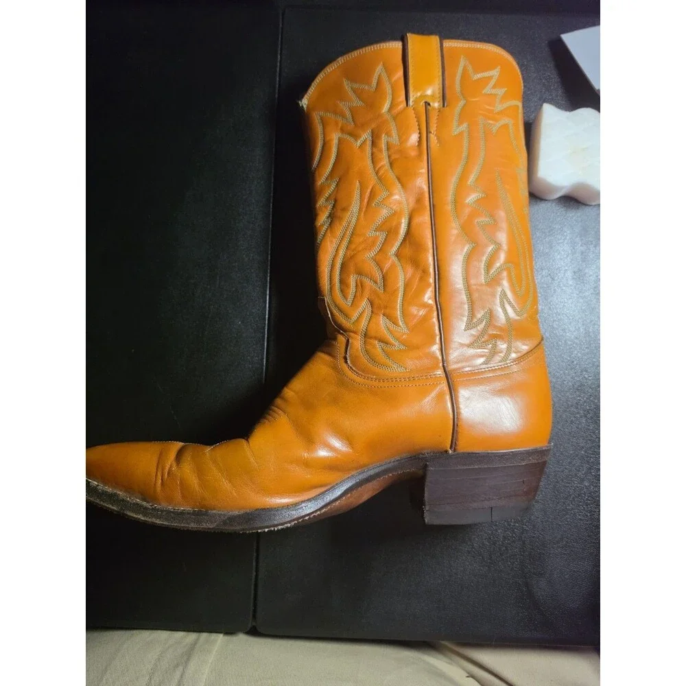 Vintage USA Justin 2712 Cowboy Boots Men's 10.5D Tan Leather Western Pointed Toe